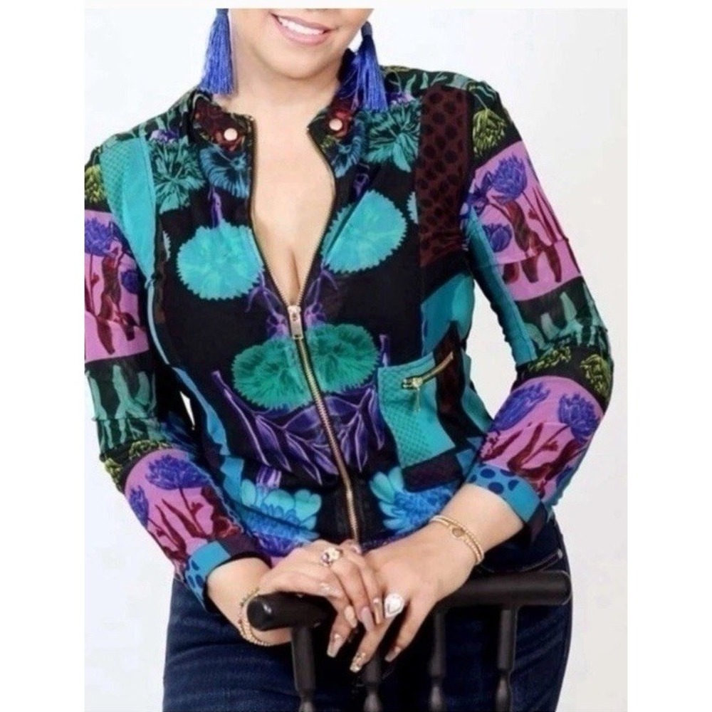 Desigual by Karl Lagerfeld Full Zip Floral Jacket Top Y2K Semi Sheer 40 EU/ S 8